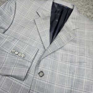 Brooks Brothers Saxxon 100% Wool Grey Windowpane Madison Blazer Sportcoat 41L
